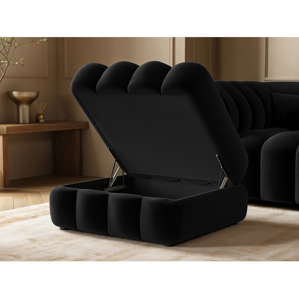 SOLACE+CO Halle Black 2 Seater Loveseat Sofa with Storage Footstool Image 5