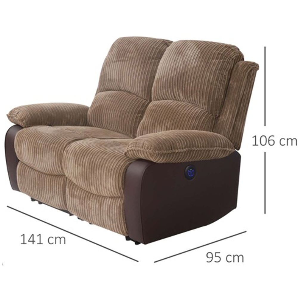Comfy Living 2 Seater Brown Cord Fabric Electric Recliner Sofa Image 6