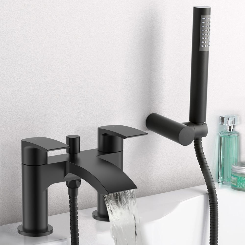 Nes Home Libra Waterfall Modern Matte Black Bath Shower Mixer Tap Image 2