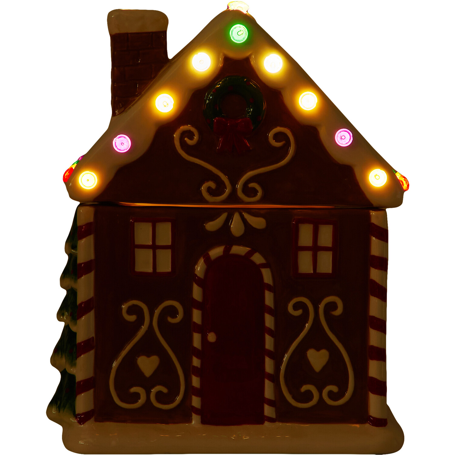 LED Gingerbread House Cookie Jar - Brown Image 4