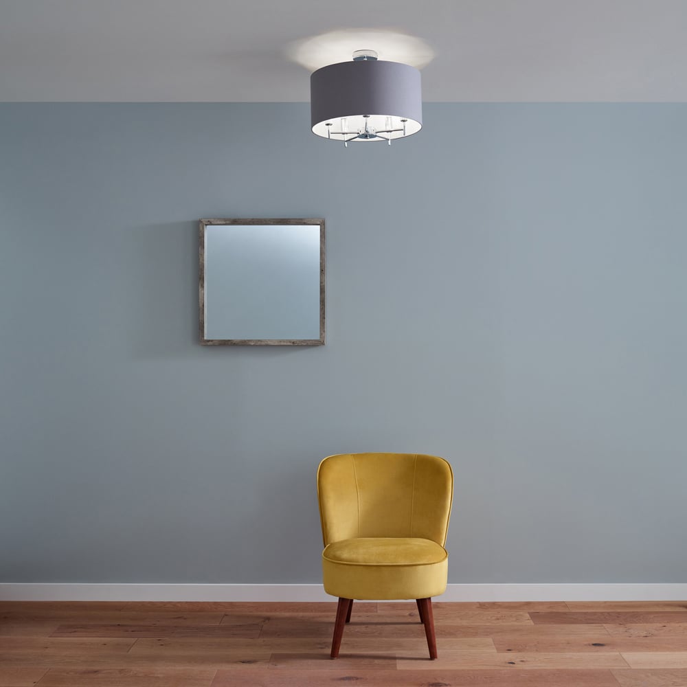 Pacific Lifestyle Plaza Silver Metal and Grey Linen Pendant Light Image 2