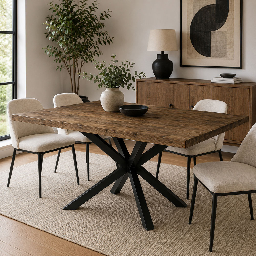 Homebase Sleek and Slender Jacobean Brown 4 Seater Dining Table with Spider Leg Image 1