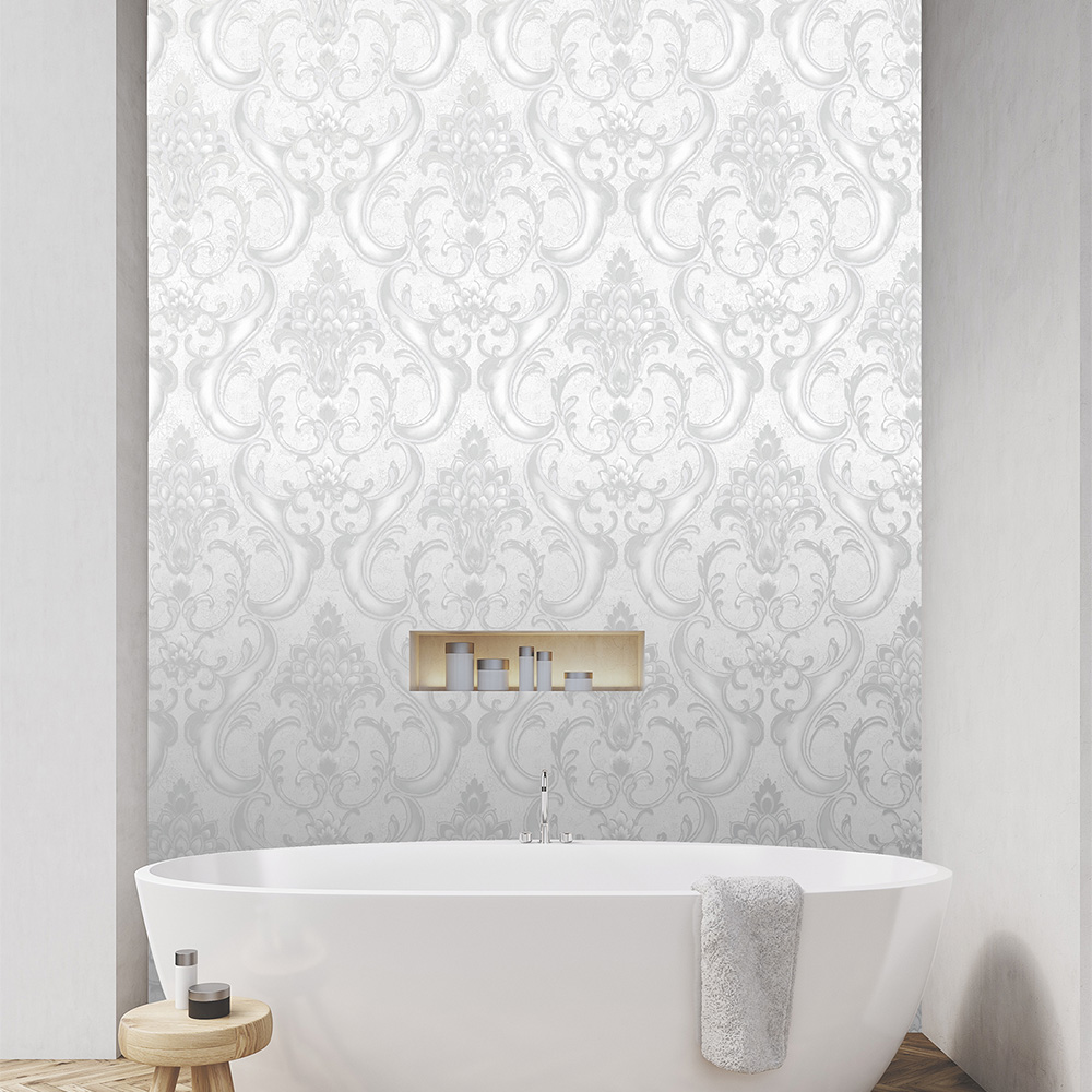 Rasch Sonata Damask Silver Grey Wallpaper Image 4