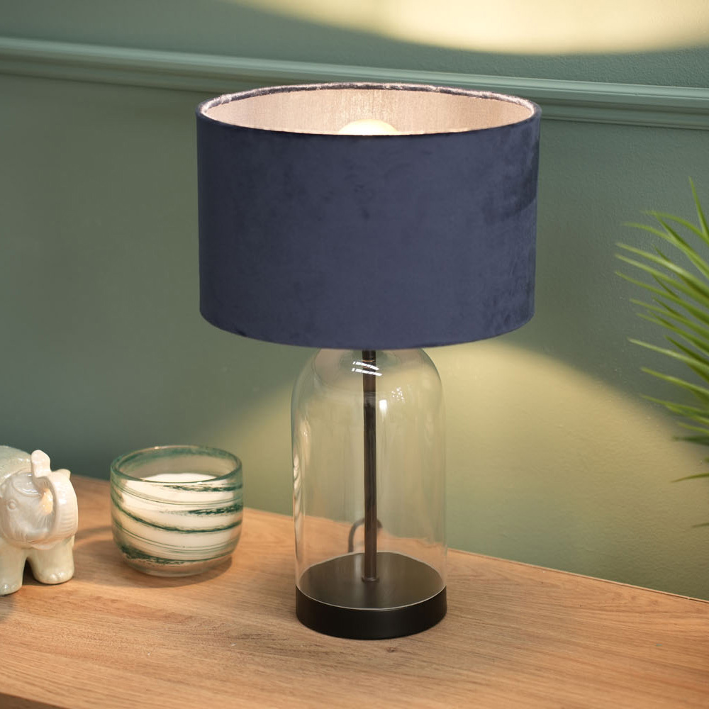 ValueLights Jessy Black and Navy Velvet Shade Glass LED Table Lamp Image 3