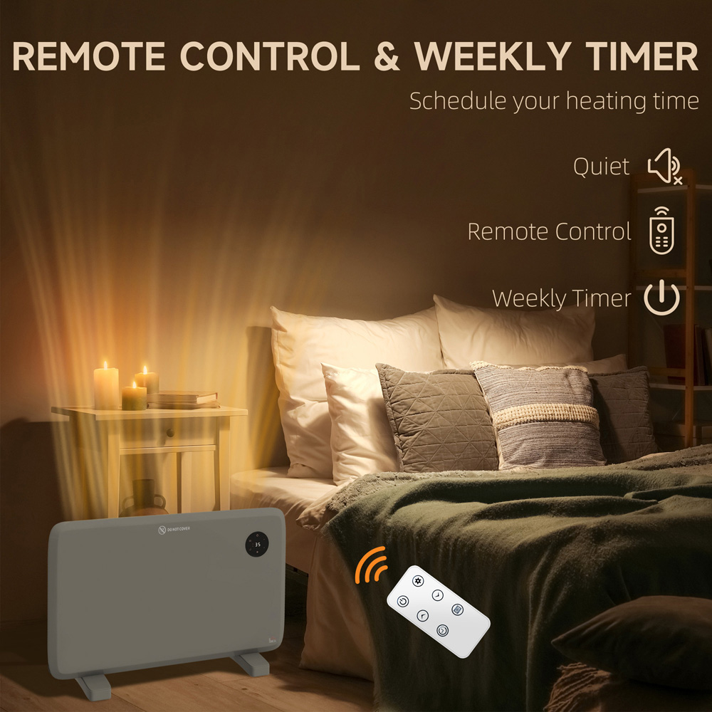 HOMCOM Grey Electric Convector Heater with LED Display and Remote Image 6