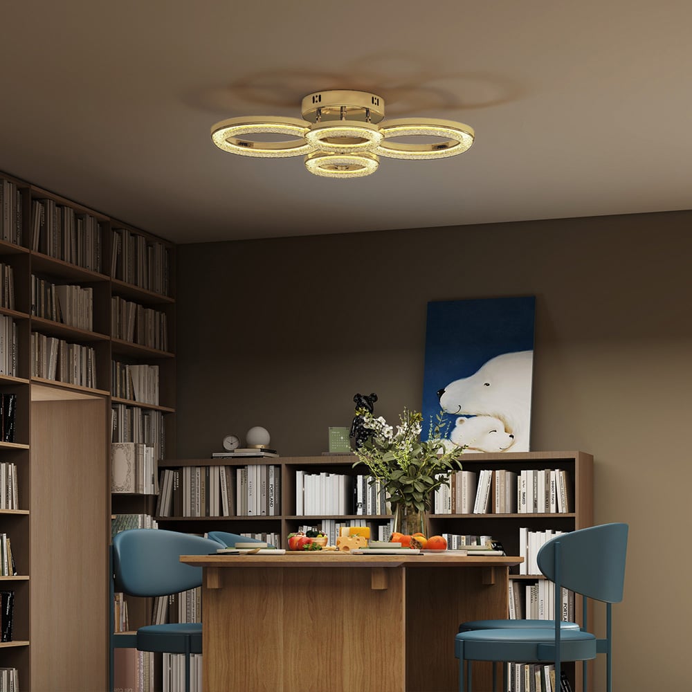 HOMCOM Modern Gold 4 Ring Flush Mount LED Ceiling Light Image 3