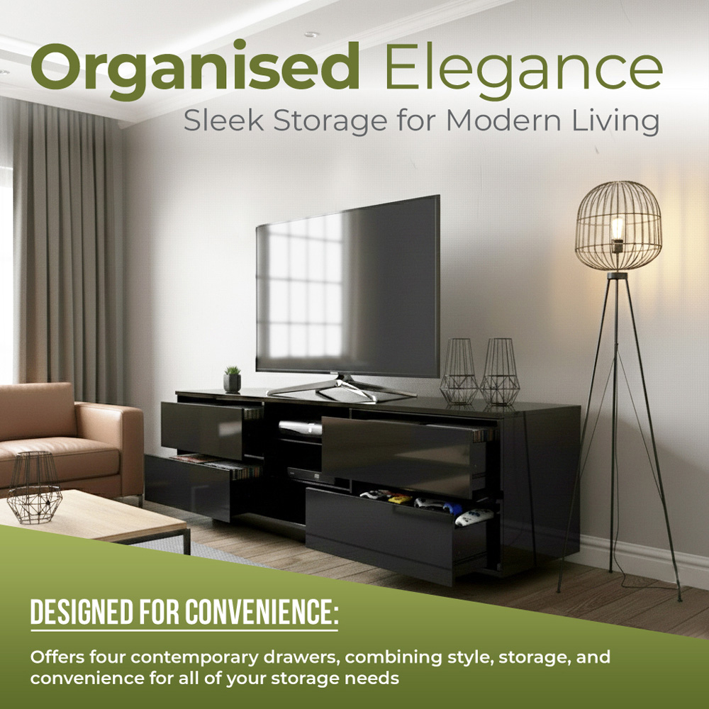 Centurion Supports Avitus 4 Drawer 3 Shelf Premium Gloss Black TV Unit Image 4