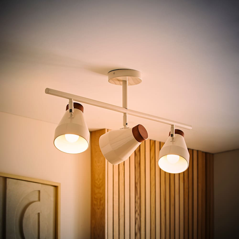 ValueLights Parker 3 Way Cream and Walnut Ceiling Light and Bulbs Image 2