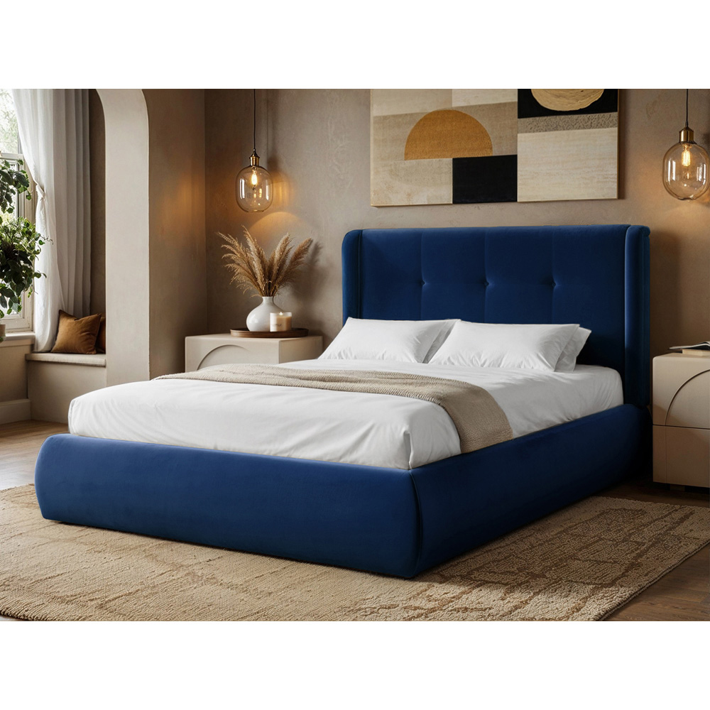 Solace+Co Monte Double Midnight Velvet Ottoman Bed with Winged Button Headboard Image 6