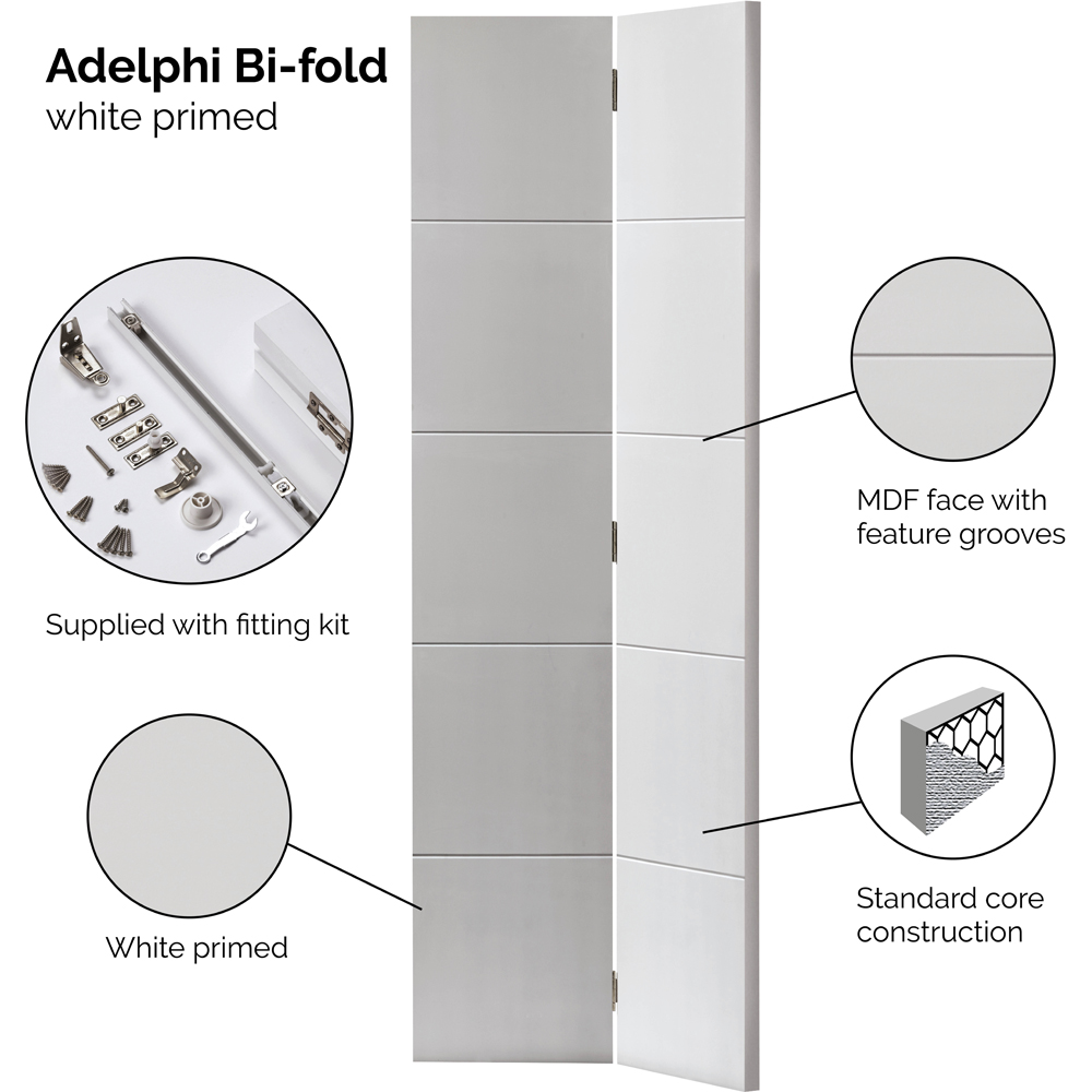 JB Kind Adelphi Contemporary White Bi-Fold Internal Door 1981 x 762mm Image 4