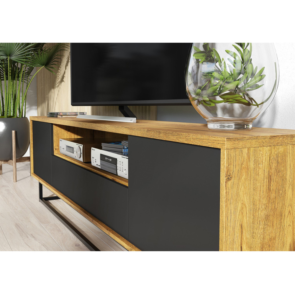 Creative Furniture Rift Loft Dark Oak and Black Matte 2 Door Single Drawer TV Unit Image 5