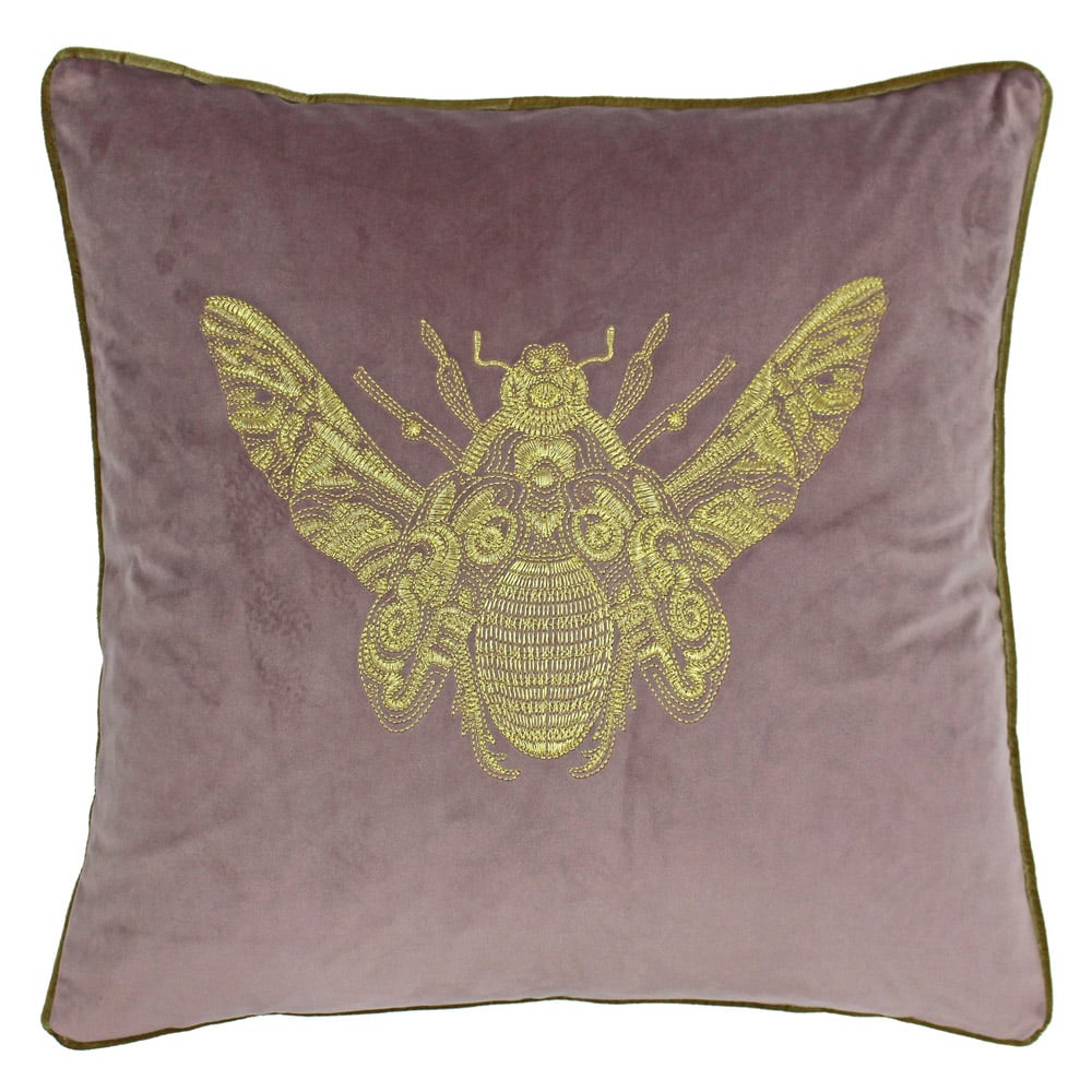 Paoletti Cerana Dusky Blush Embroidered Velvet Cushion Image 1