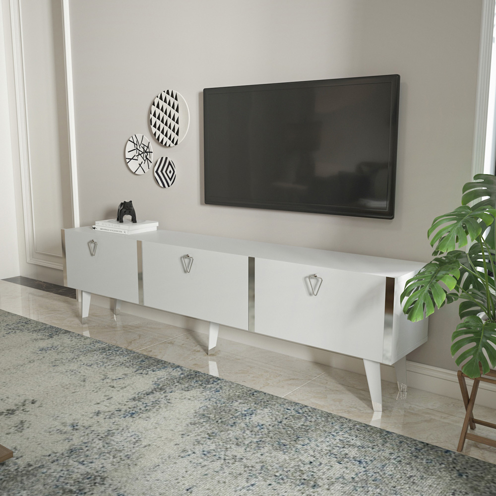 Decorotika Milagro 3 Cabinet White and Silver TV Unit Image 3