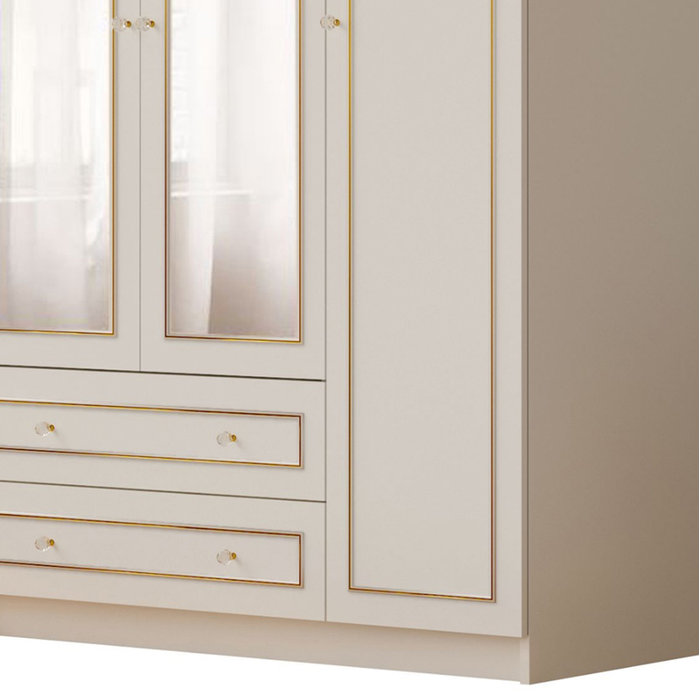 Evu MARIE 3 Door 2 Drawer Gold and White Mirrored Wardrobe Image 4