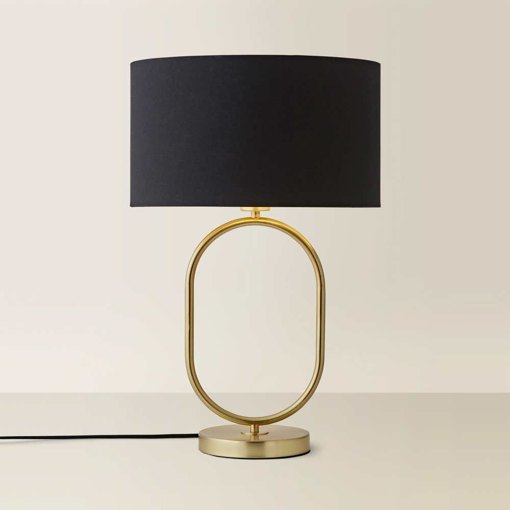 ValueLights Antonia Black with Gold Inner Drum Shade Brushed Gold Oval LED Table Lamp Image 5