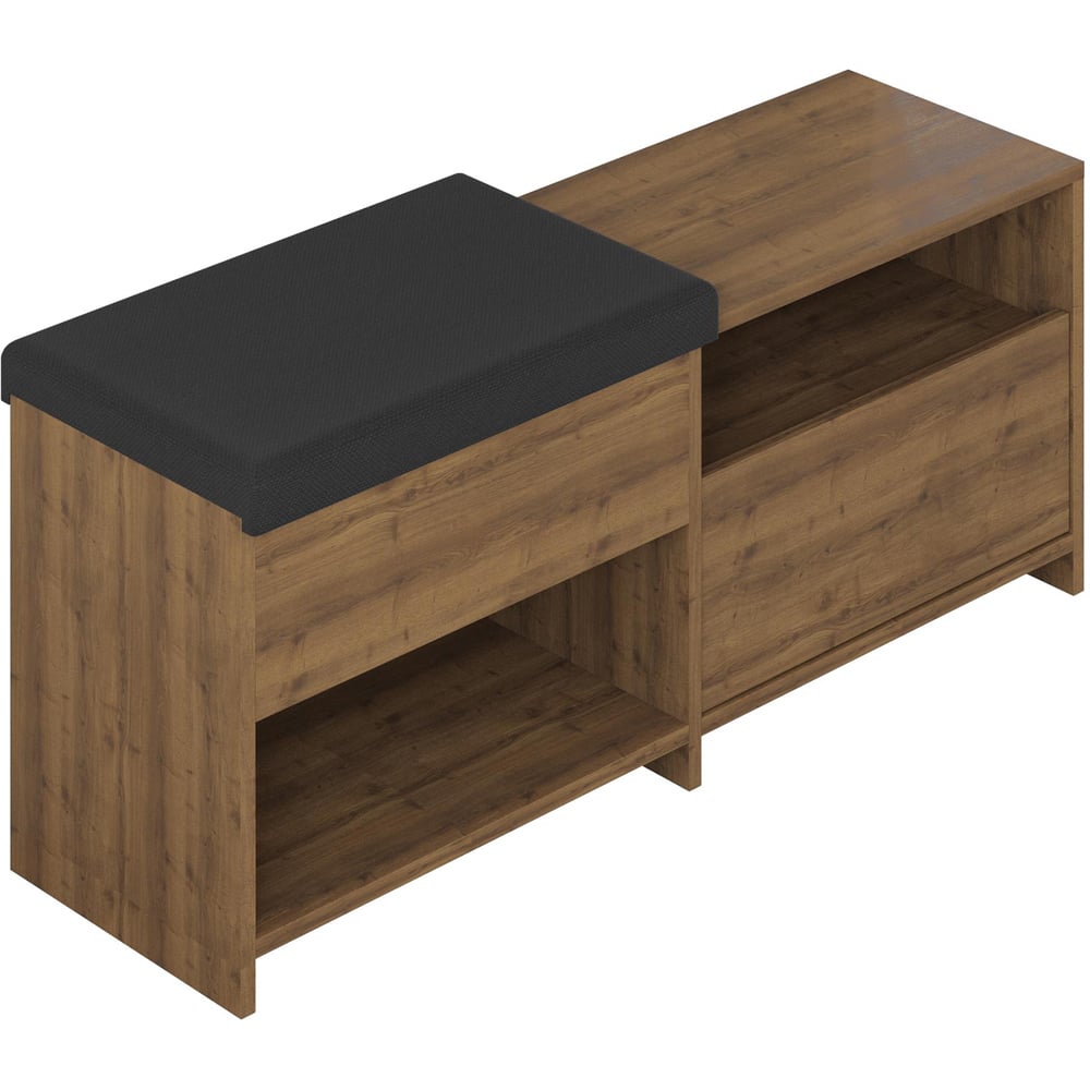 Decortie Filux Single Door 2 Shelf Dark Oak Sliding Seat Shoe Cabinet Image 2