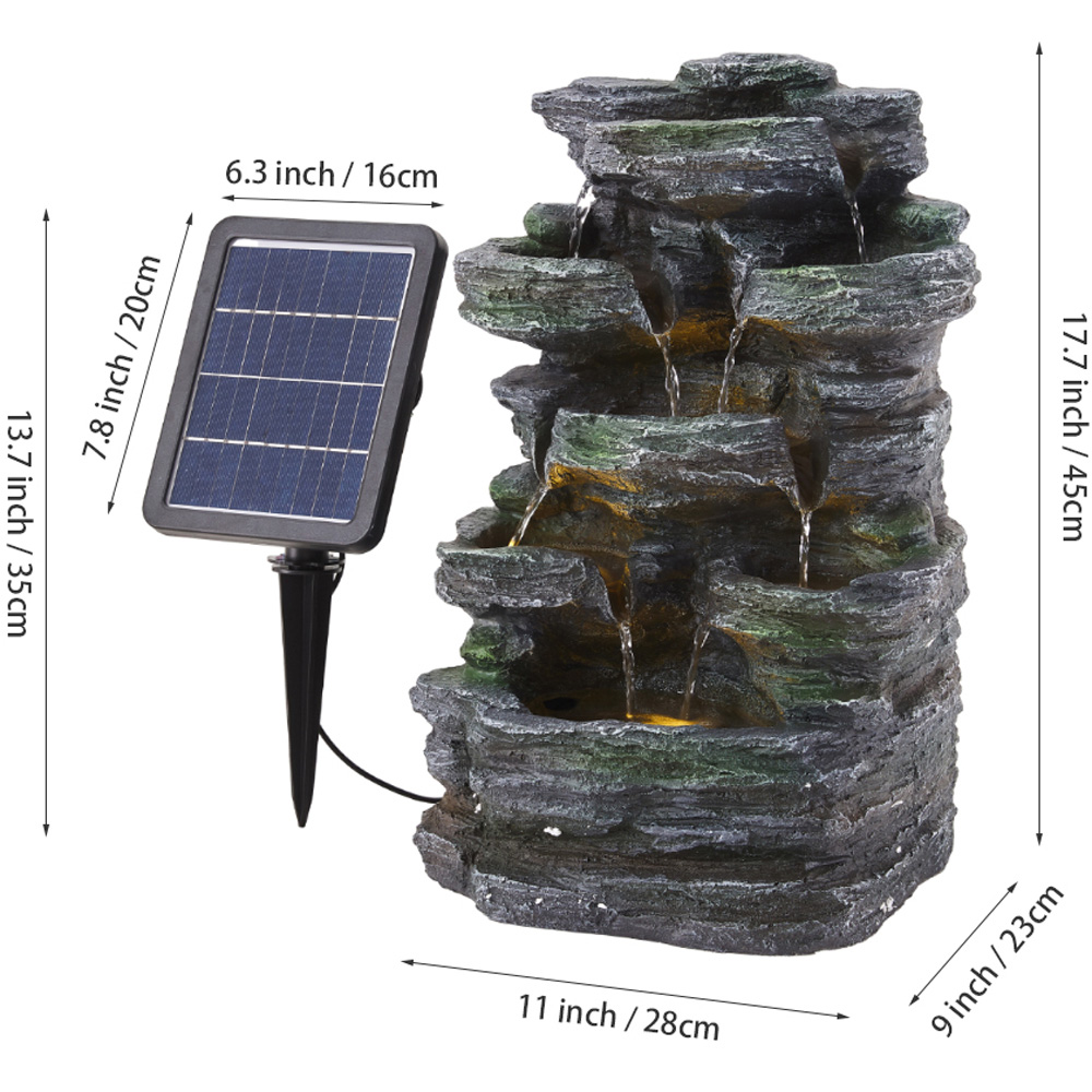 Living and Home Cascading Rock Solar Powered Water Feature with Light Image 8