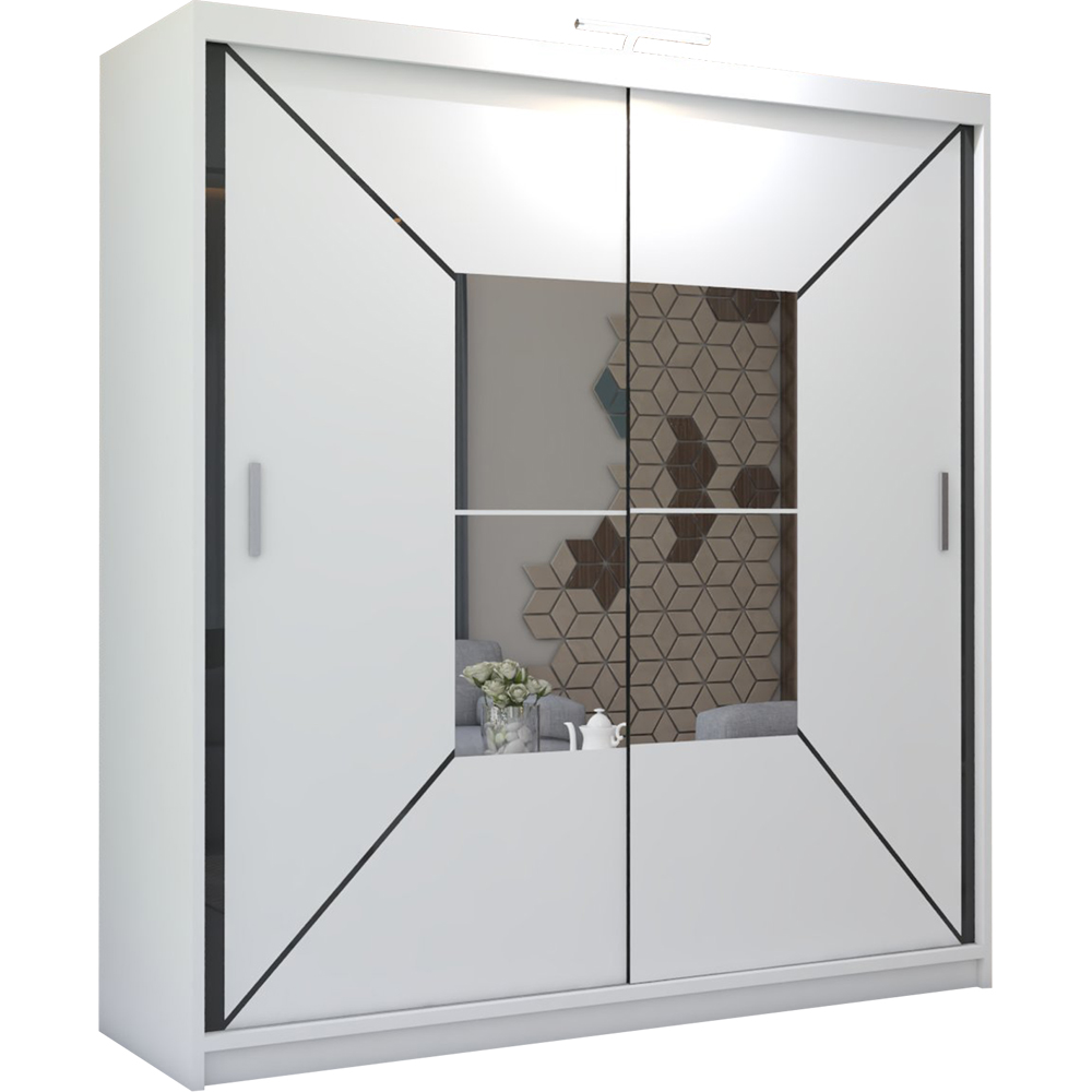 M N Furniture Nicle 2 Door White Mirrored Sliding Wardrobe 203cm Image 2