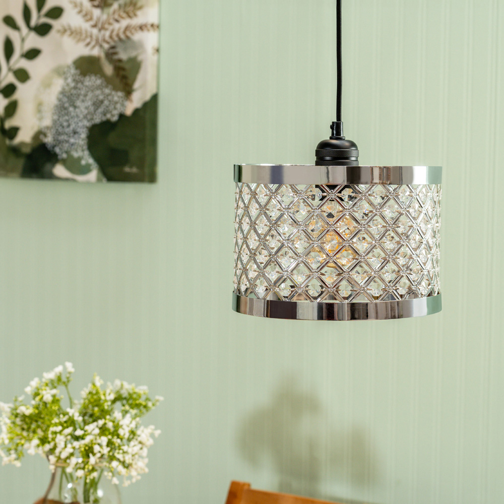 ValueLights Hadley Silver Jewel Light Drum Lamp Shade Image 2