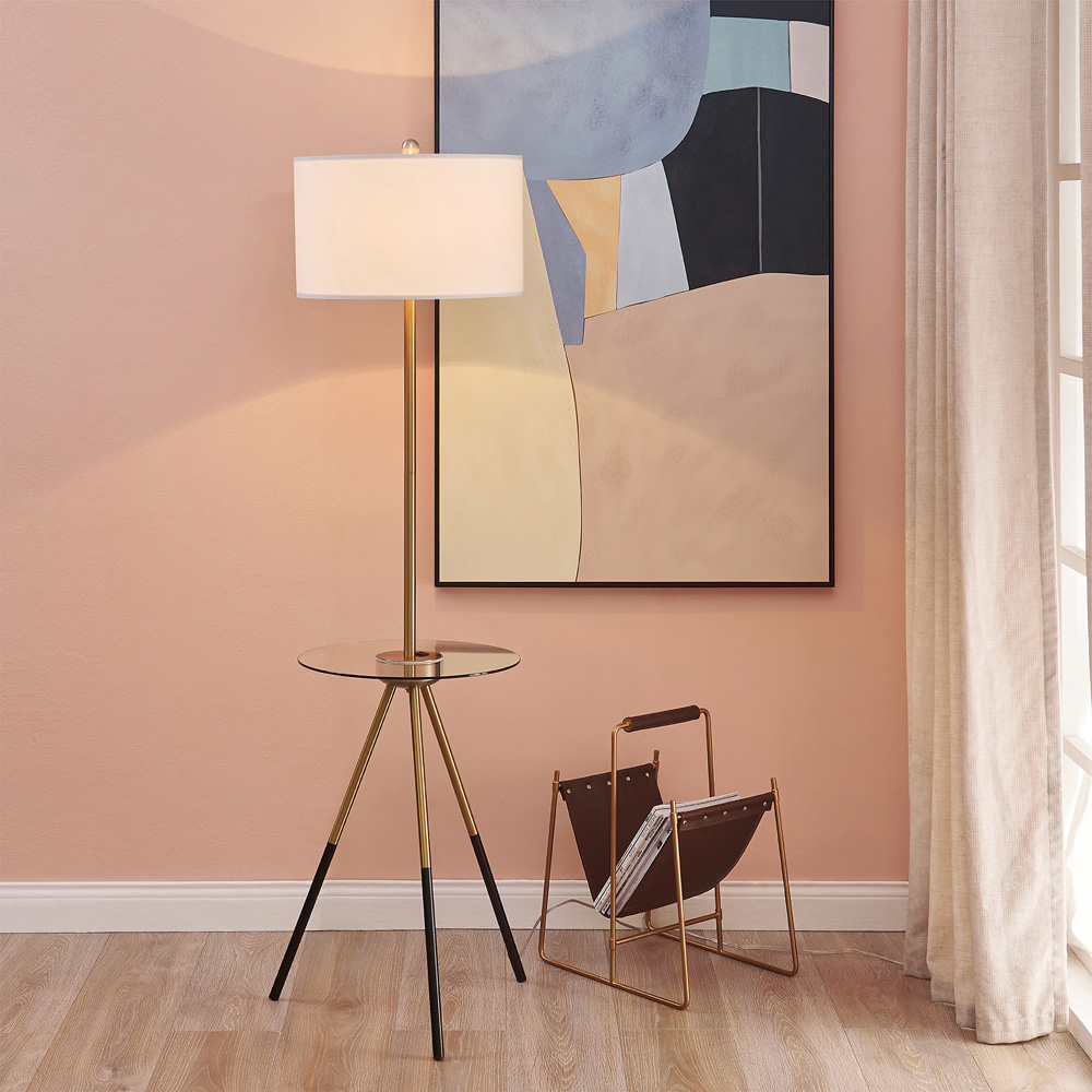 Teamson Home Myra Black Tripod Floor Lamp with USB Port and Glass Table Image 2