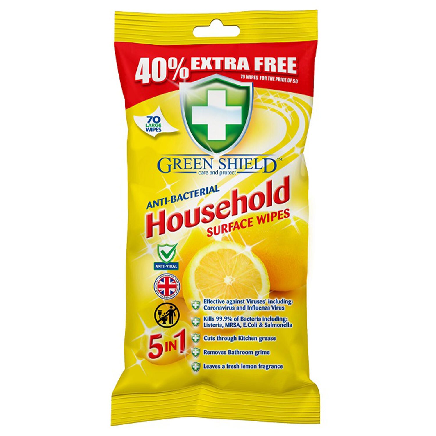 Greenshield Antibacterial Household Surface Wipe 70 Pack Image