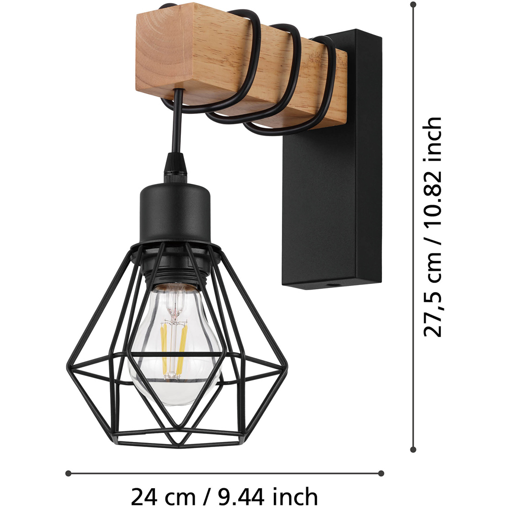 EGLO Townshend 5 Black Natural Wood Vintage Industrial Wall Light Image 4