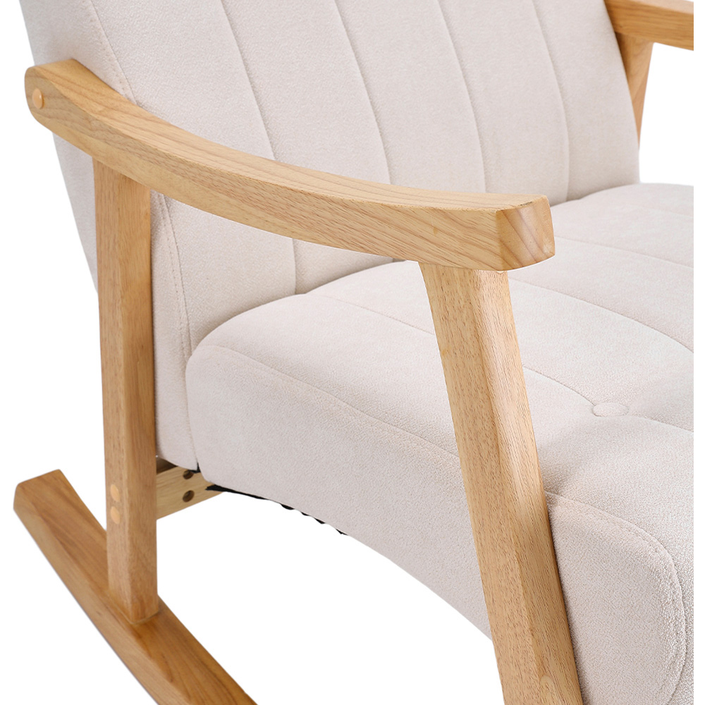 Living and Home Beige Velvet Upholstered Tufted Rocking Chair Image 5