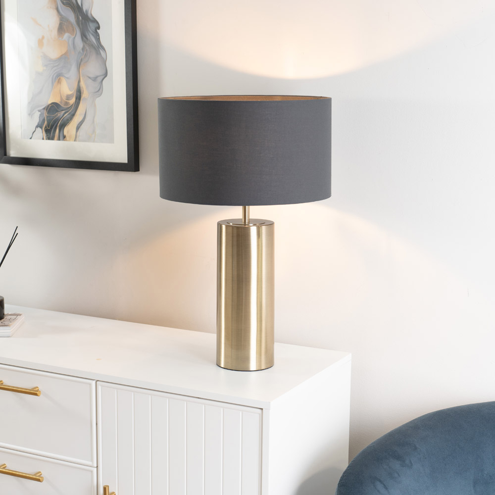 ValueLights Lexy Reni Charcoal Grey and Antique Brass Shade Touch LED Table Lamp Image 2