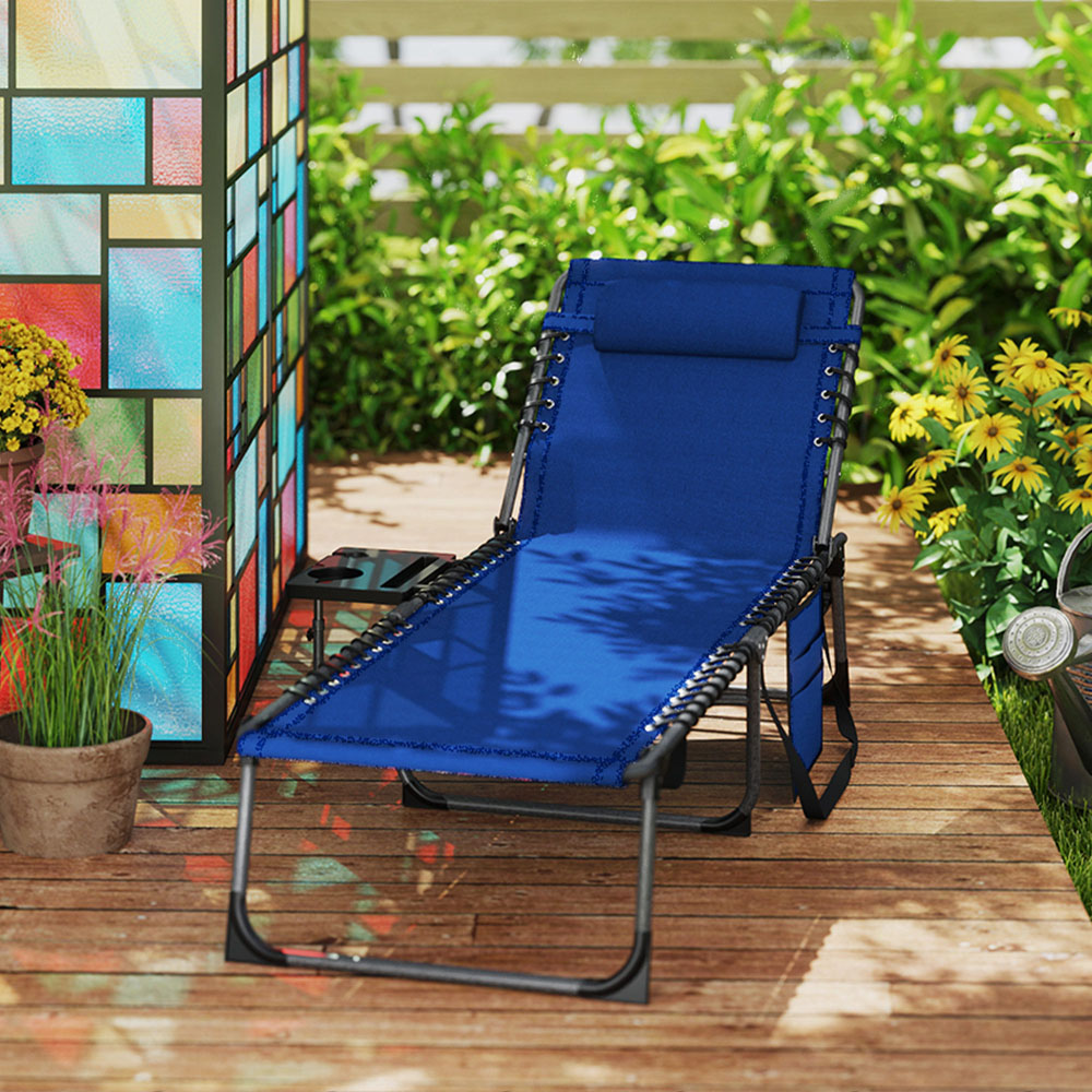 Outsunny Grey 5 Level Adjustable Folding Sun Lounger with Side Table Image 3