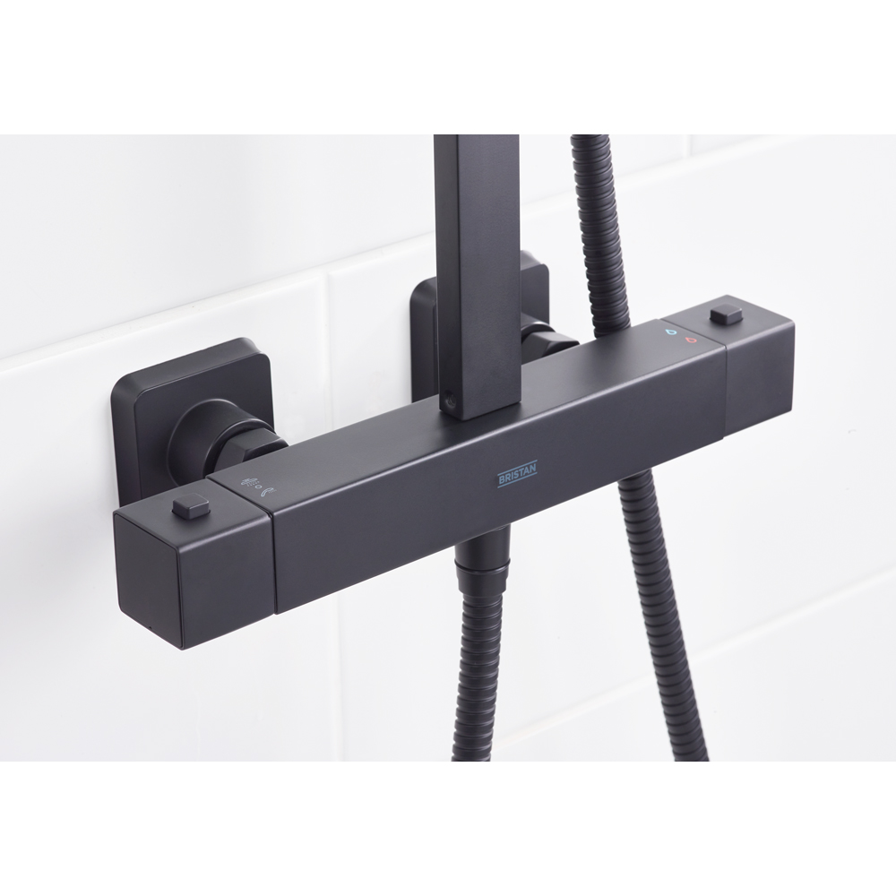 Bristan Quadrato Matt Black Cool Touch Thermostatic Bar Shower with Handset Image 3