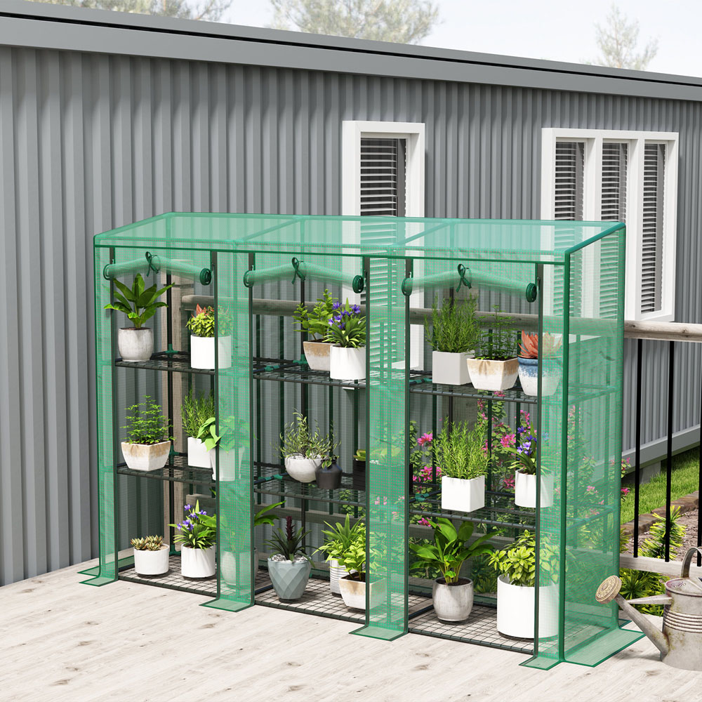 Outsunny 3 Tier Green PE Cover Lean To 4.7 x 7ft Mini Greenhouse Image 2