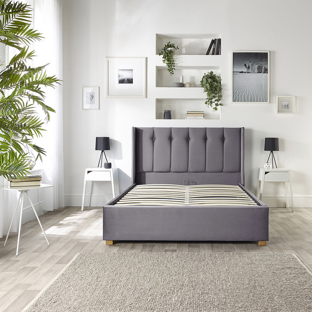 Catherine Lansfield Utopia Double Steel Velvet Ottoman Wing Bed Image 6