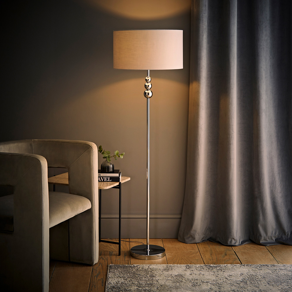 ValueLights Marissa Reni Grey Shade and Chrome Ball LED Floor Lamp Image 6