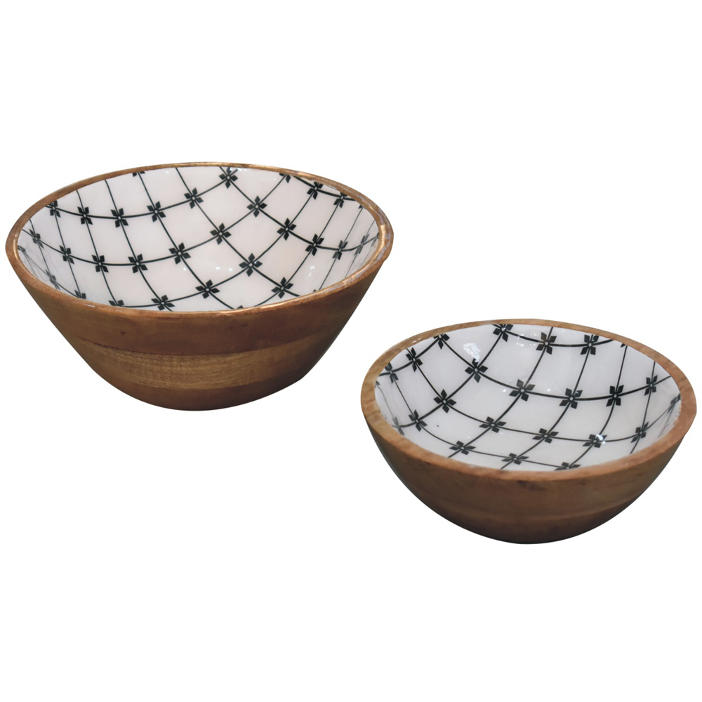Artisan Furniture Lacquered Flower Solid Mango Wood Bowl 2 Pack Image 3