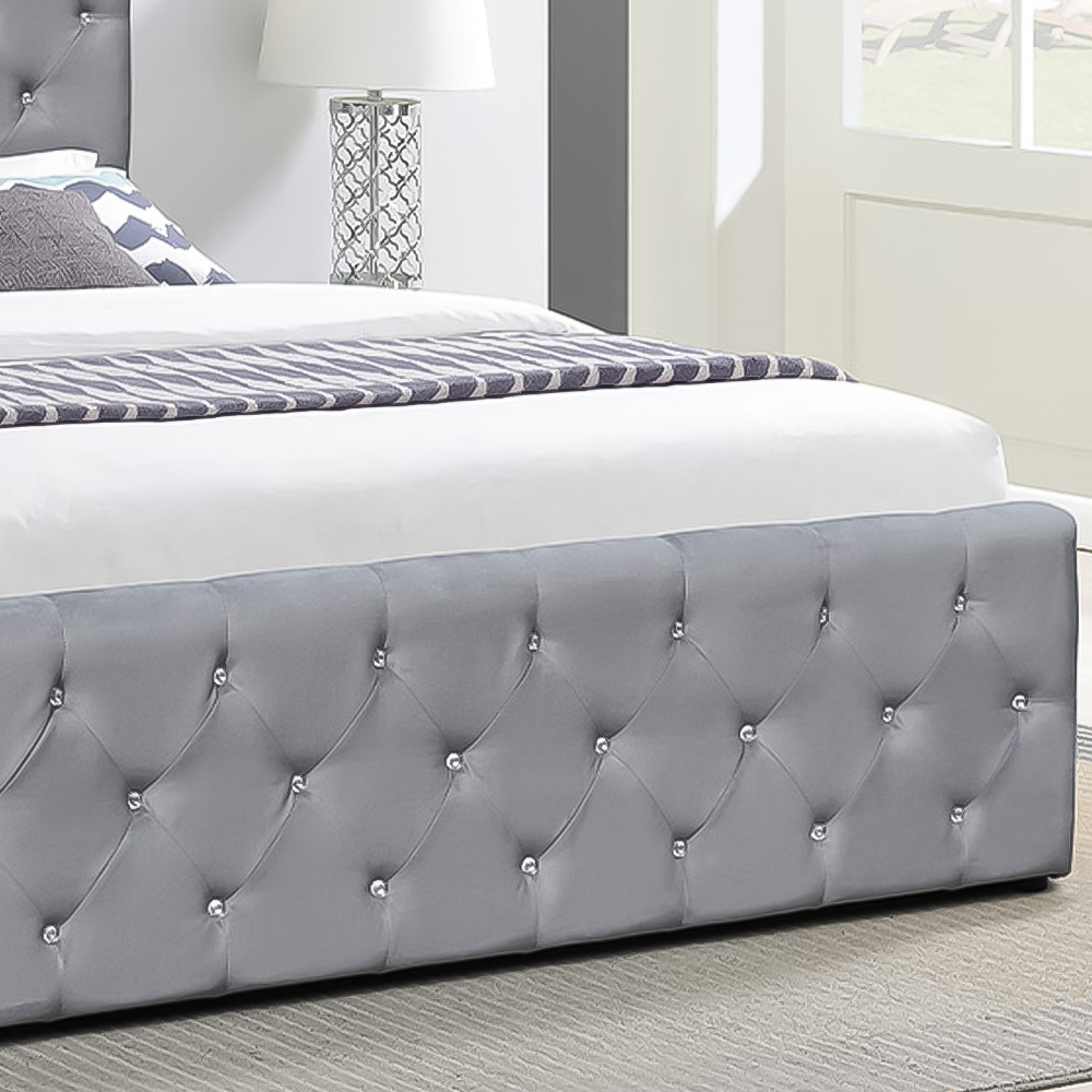 Brooklyn Chesterfield Double Grey Plush Velvet Ottoman Bed Image 3