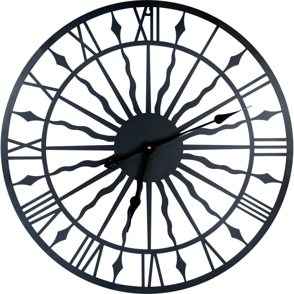 St Helens Black Open Face Sun Design Non Ticking Garden Clock 60cm Image 1