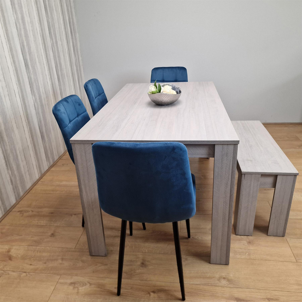 Portland 6 Seater Velvet Dining Bench Set Grey and Blue Image 4