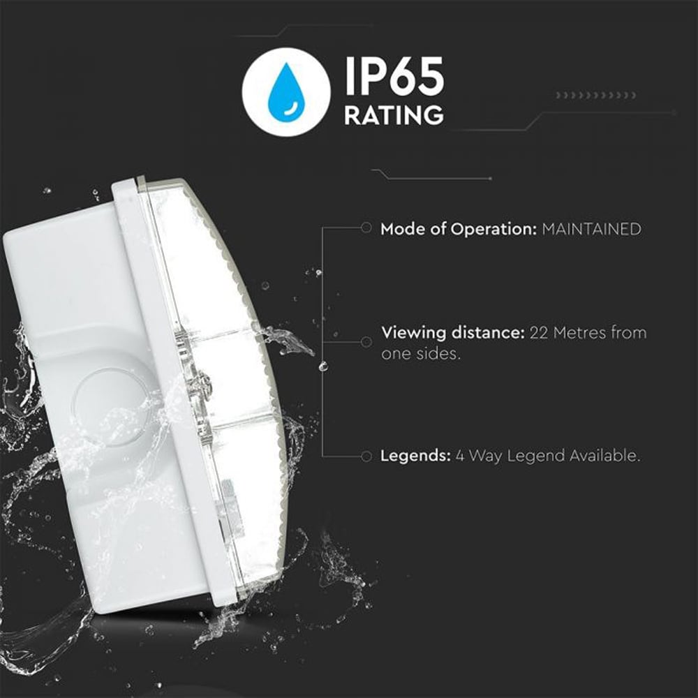 V-TAC 3W 6400K Cool White LED Emergency Bulkhead Exit Light Image 8