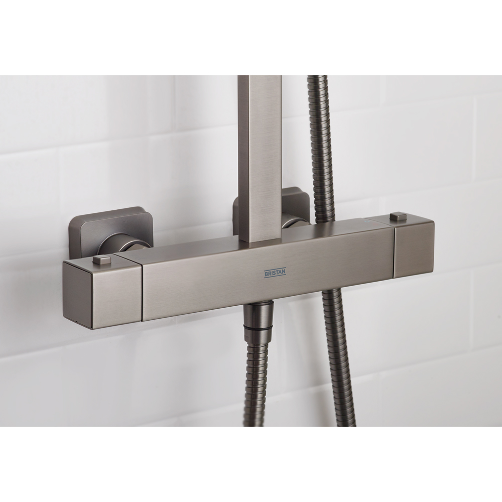 Bristan Quadrato Gunmetal Grey Cool Touch Thermostatic Bar Shower with Handset Image 3