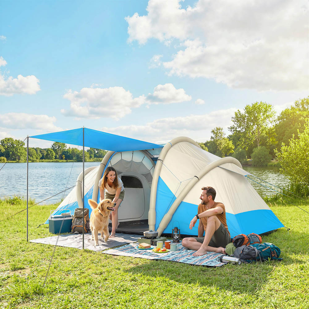 Outsunny 2-4 Person Waterproof Inflatable Tent Blue Image 2