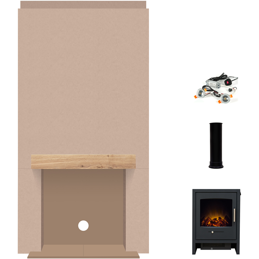 Acantha Pre-Built Media Wall 1 with Charcoal Grey Bergen Electric Stove Image 3
