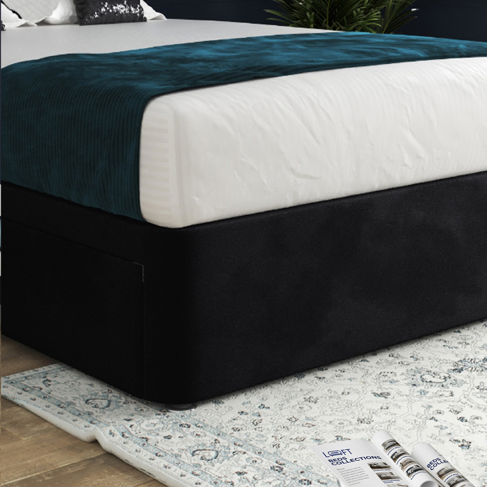 Marcelo Black Super King Size Velvet Upholstered Divan Bed Frame with Linear Headboard Image 4