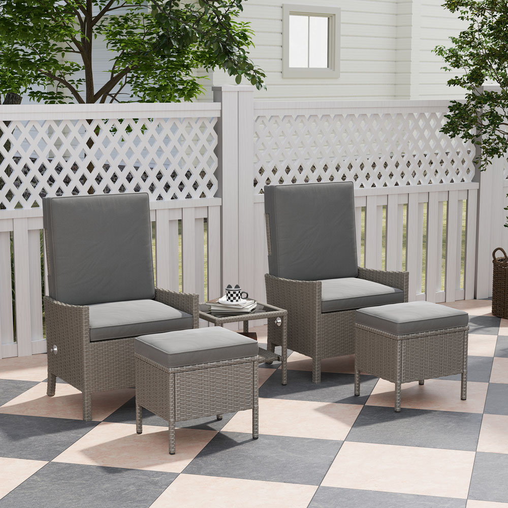 Outsunny 2 Seater Dark Grey Rattan Garden Furniture Set with 2 Ottoman Image 3