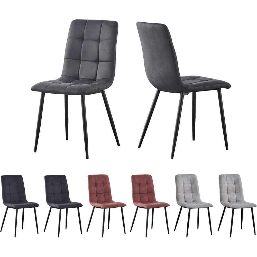 Henri Set of 2 Dark Grey Faux Suede Leather Dining Chairs Image 2