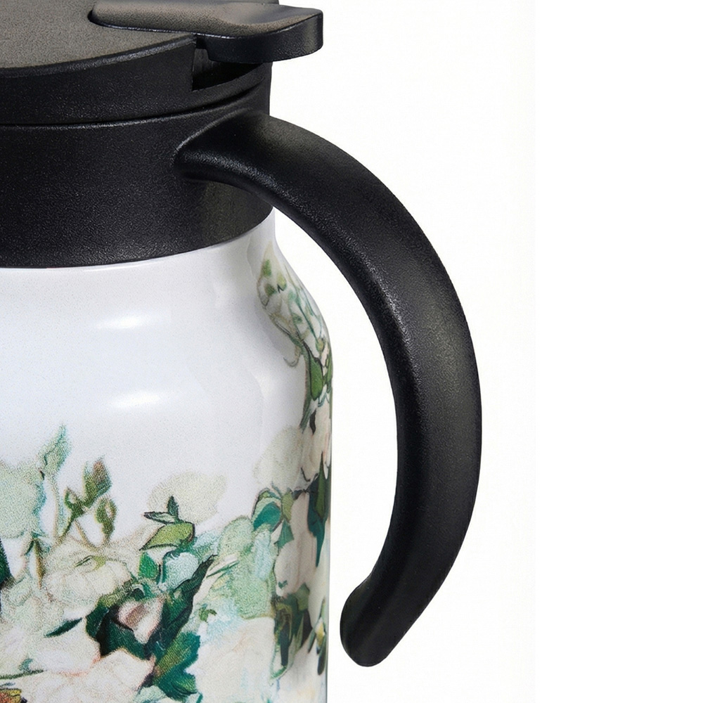 Living and Home White Rose Vintage Floral Stainless Steel Thermal Teapot with Infuser 1L Image 6