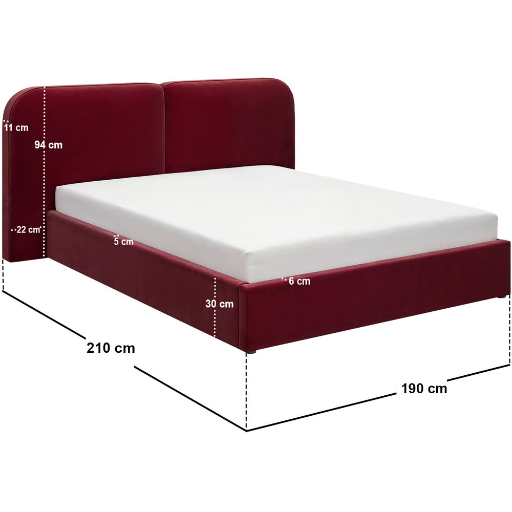 Solace+Co Lena Double Burgundy Velvet Ottoman Bed Image 6