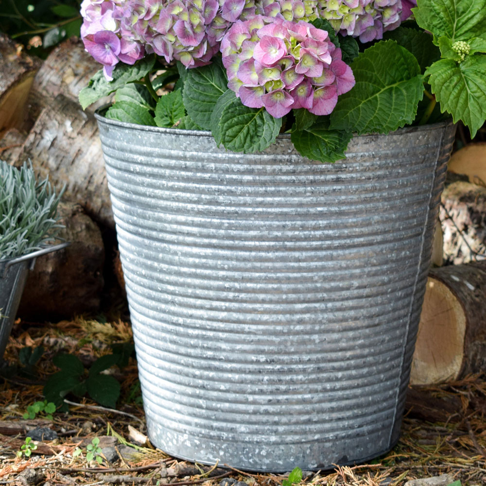 Ivyline Ribbed Galvanised Planter 32cm Image 2