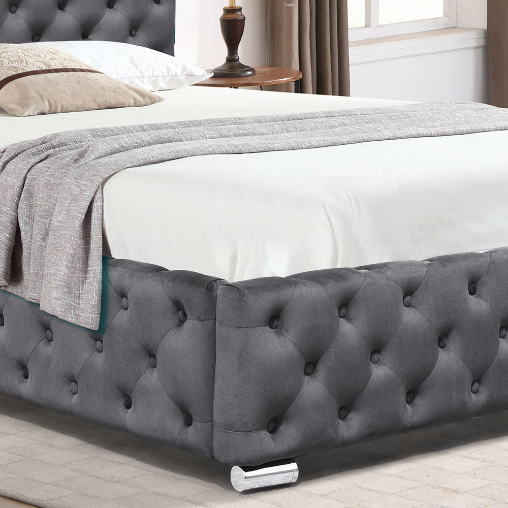 Comfy Living King Size Grey Tufted Fabric Bed Frame Image 3