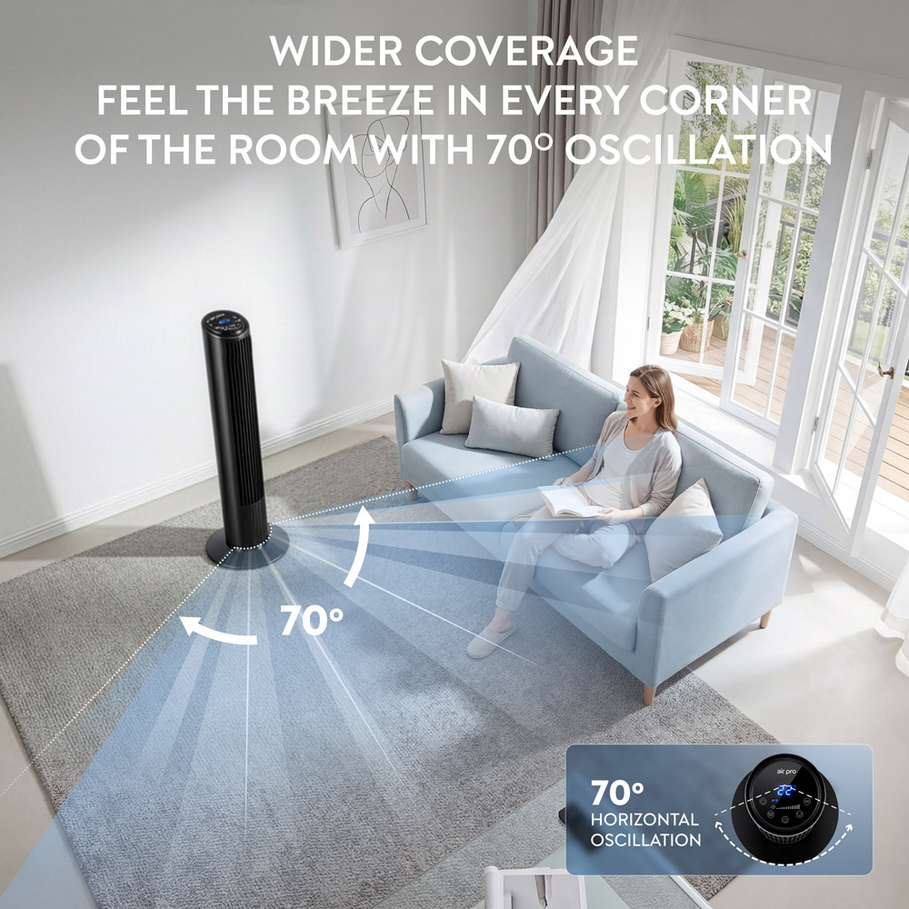 Air Pro Black SmartVoice Control Oscillating Bladeless Mono Tower Fan with Remote 40 inch Image 7