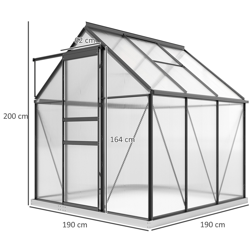 Outsunny 6.23 x 6.23ft Polycarbonate Walk In Garden Greenhouse Kit with Sliding Door Image 9